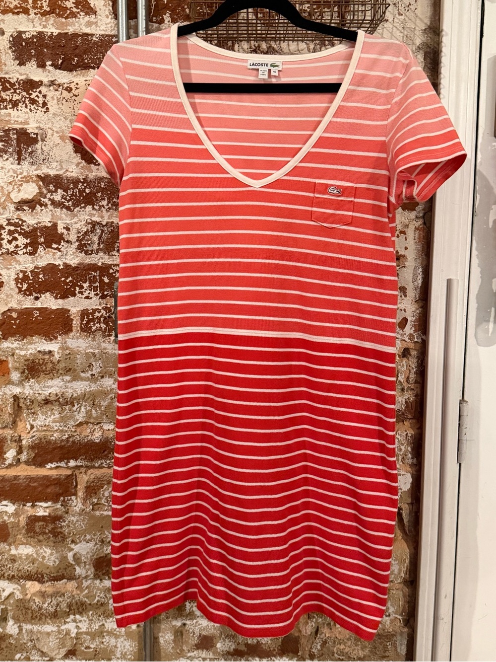 Lacoste Women's Gradient Ombre Striped Piqué V-Neck T-Shirt Dress, Size M